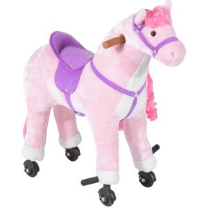 Homcom Cavallo a Dondolo per Bambini 3+ Anni con 4 Rotelle, Suoni Realistici e Poggiapiedi, 65x28x75 cm, Rosa