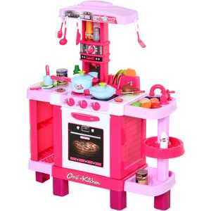 homcom cucina giocattolo per bambini con 38 accessori inclusi, gioco con luci e suoni realistici, 78x29x87cm, rosa