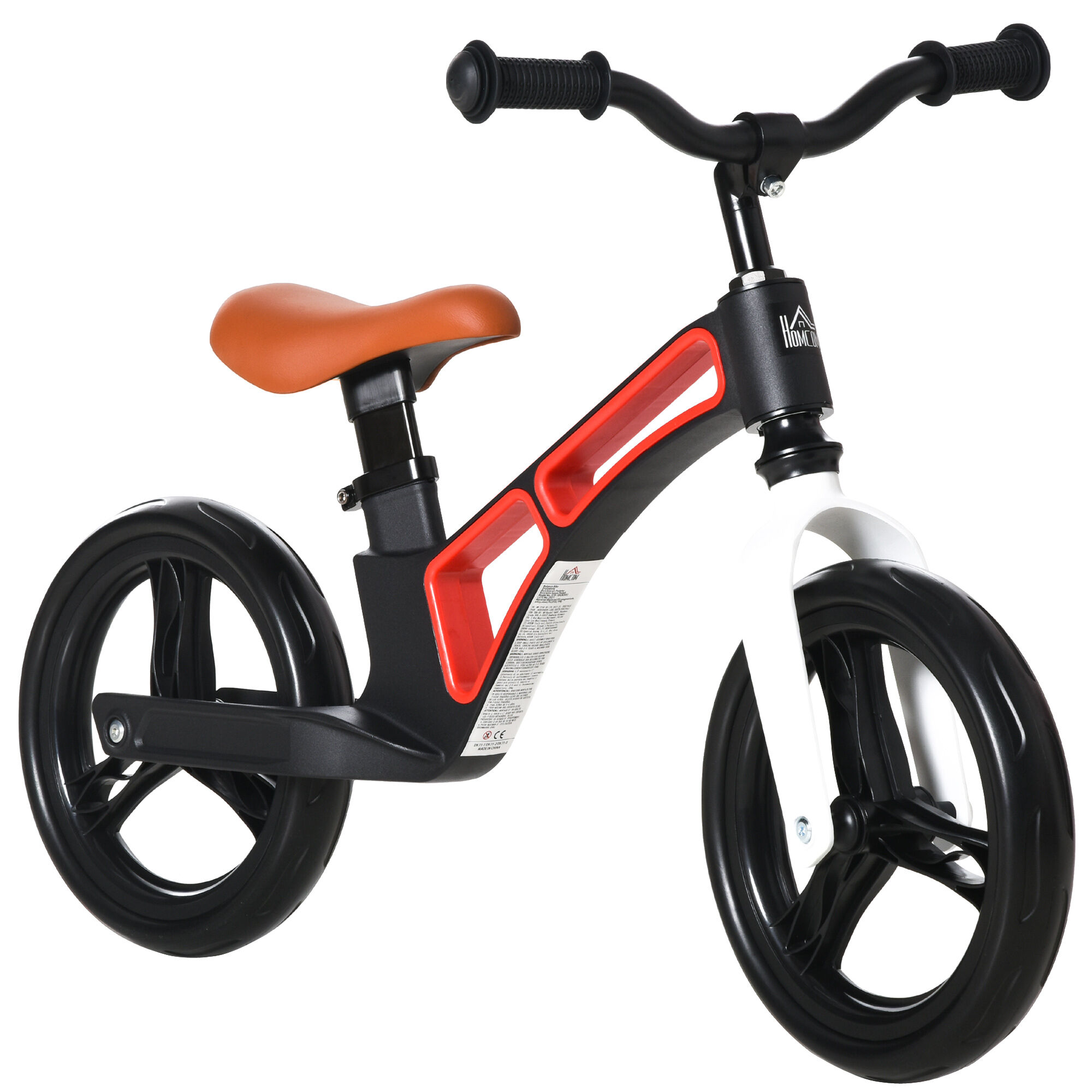 homcom bici senza pedali per bambini 2-5 anni con sellino e manubrio regolabili in altezza, ruote piene, 86x41x49-56cm, nero e bianco