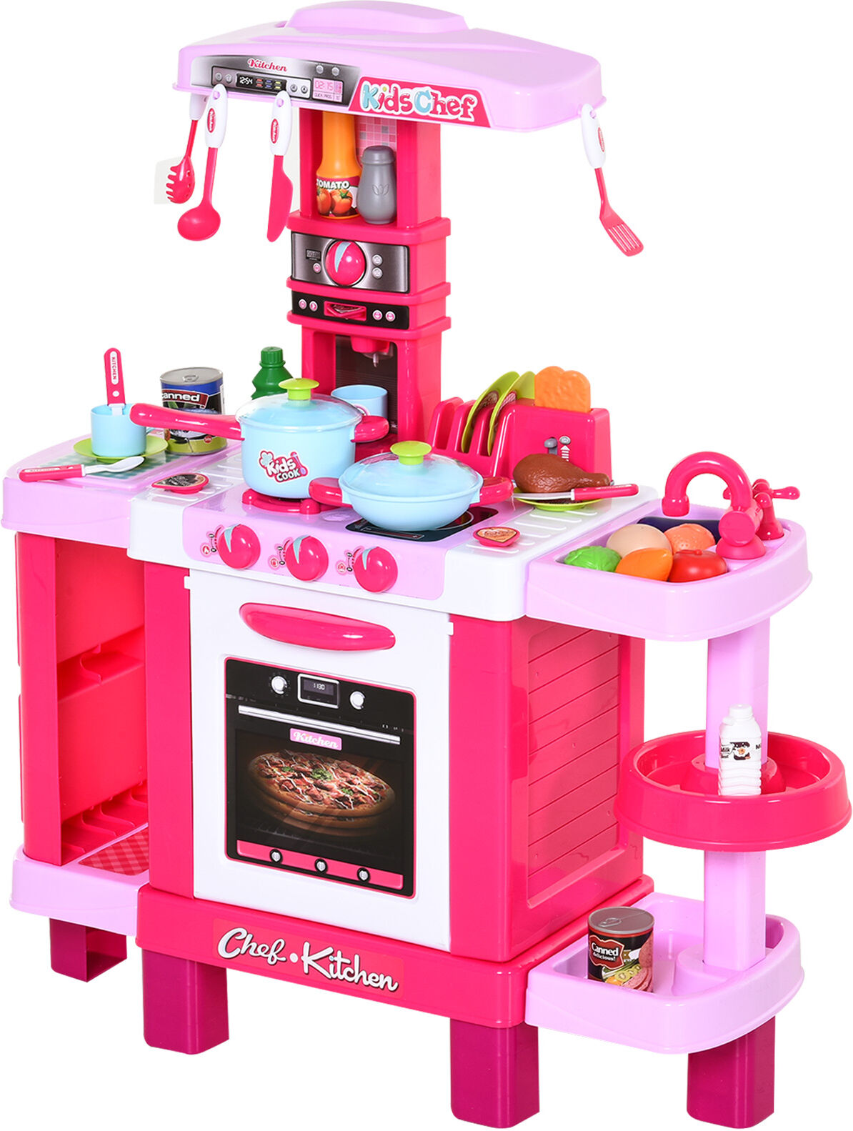 Homcom Cucina Giocattolo per Bambini con 38 Accessori Inclusi, Gioco con Luci e Suoni Realistici, 78x29x87cm, Rosa