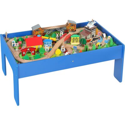 Aiyaplay Tavolo da gioco con piano removibile, set ferroviario in legno 108 pezzi, 98x60,5x40 cm, Blu Aosom Italy Aiyaplay Tavolo da gioco con piano removibile, set ferroviario in legno 108 pezzi, 98x60,5x40 cm, Blu Aosom Italy