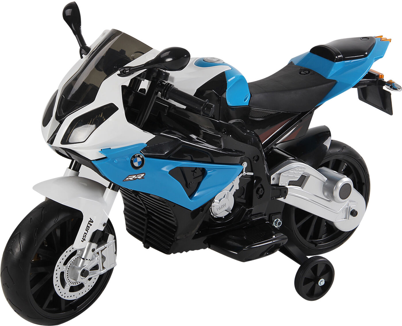 Homcom Moto Elettrica BMW per Bambini Batteria 12V Velocità 2.5-5Km/h con Rotelle e Luci 110×47×69cm Nero-blu