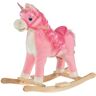 Homcom Cavallo a Dondolo per Bambini 36-72 Mesi, Unicorno a Dondolo con Suoni in Legno e Peluche Rosa, 74x33x62cm