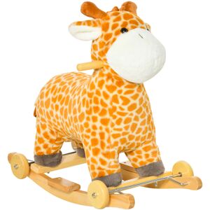 Homcom Cavallo a Dondolo con Ruote e Suoni, Gioco Cavalcabile a Forma di Giraffa per Bambini 36-72 Mesi in Peluche e Legno, Giallo, 63x38x63cm