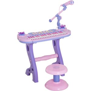 Homcom Pianola per Bambini a 37 tasti con Sgabello e Microfono, 12 Strumenti e 22 Musiche, Registrazione, MP3 e Karaoke, Rosa