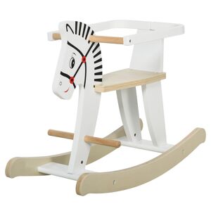 Homcom Cavallo a Dondolo Classico in Legno per Bambini 1-3 Anni con Bordo, Maniglie e Poggiapiedi, 68x26.5x48cm, Bianco