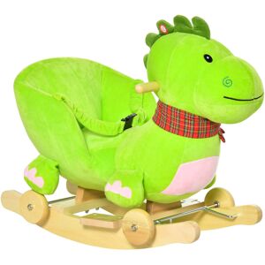 Homcom Cavallo a Dondolo con Ruote, Cavalluccio a Dondolo Drago per Bambini 18-36 Mesi, in Legno e Peluche Verde