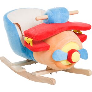 Homcom Dondolo a Forma di Aeroplano per Bambini di Età Superiore a 18 Mesi con Musica Incorporata in Legno Alamo, Max:60kg 60x33x45cm