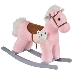 Homcom Cavallo a Dondolo in Peluche e Legno per Bimbi con Suoni e Orsetto Incluso, Giocattoli Cavalcabili per bimbi18-36 Mesi, 65x26x55cm, Rosa