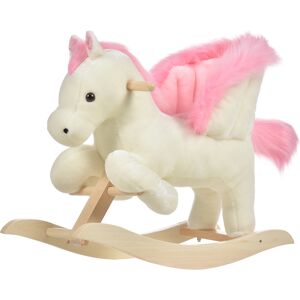 Homcom Cavallo a Dondolo Bianco e Rosa con Suoni e Struttura in Legno di Pioppo per Bambini 18-36 Mesi, 70x28x57cm