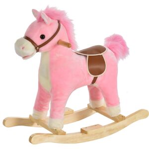 Homcom Cavallo a Dondolo Giocattolo con Suoni Realistici per Bambini 36-72 Mesi, Include 2 Batterie AA, Rosa