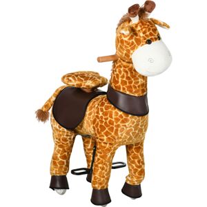 Homcom Cavallo a Dondolo con Ruote a Forma di Giraffa per Bambini da 3-6 Anni, 70x32x87cm, Giallo