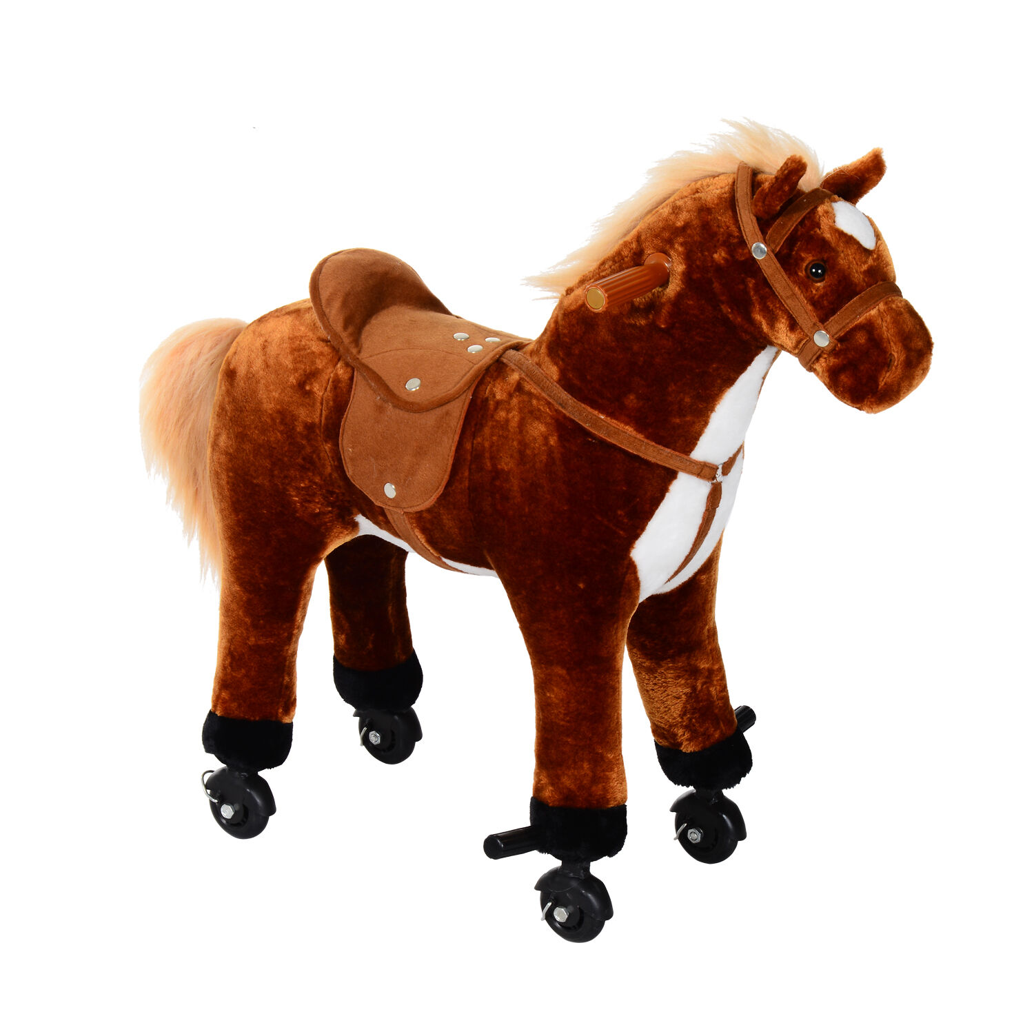 homcom cavallo giocattolo cavalcabile per bambini con ruote  e suono cavallo peluche marrone 65 x 28 x 75 aosom.it