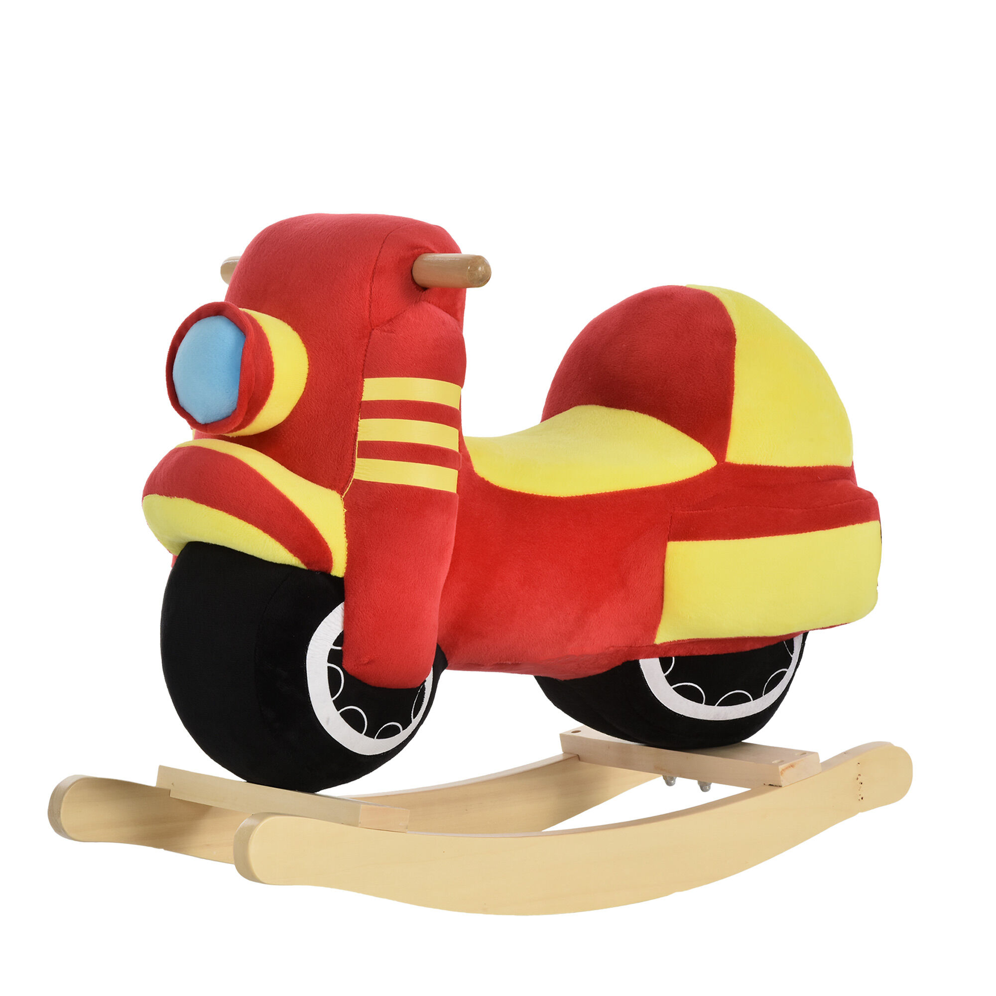 Homcom Cavallo a dondolo stile moto seduta imbottita con suono per bambini 18-36 mesi rosso giallo  Max.carico 40kg