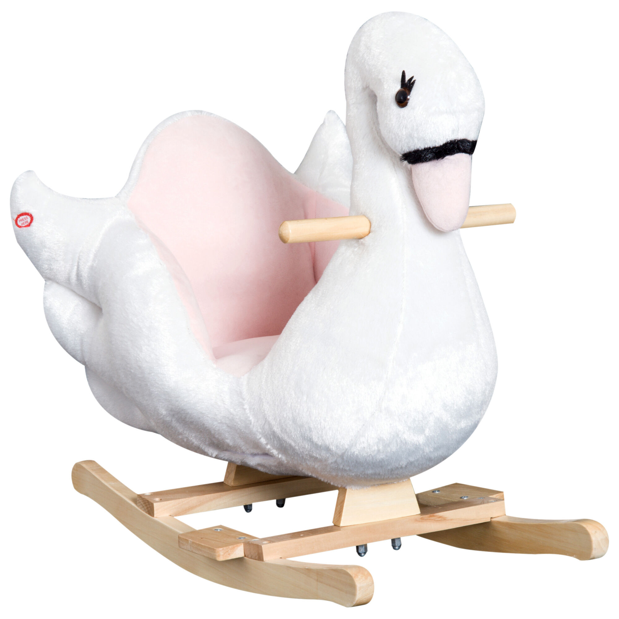 Homcom Cavallo a Dondolo a Forma di Cigno con Musica, Struttura in Metallo e Legno, Rivestimento Peluche, 60x32x55cm, Bianco