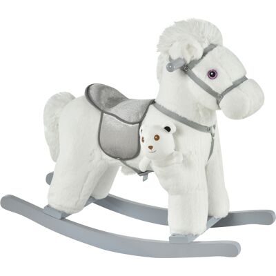 Homcom Cavallo a Dondolo in Peluche e Legno con Suoni e Orsetto Incluso, per Bimbi da 18-36 Mesi, 65x26x55cm, Bianco Aosom Homcom Cavallo a Dondolo in Peluche e Legno con Suoni e Orsetto Incluso, per Bimbi da 18-36 Mesi, 65x26x55cm, Bianco Aosom