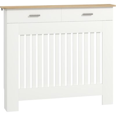Homcom Copritermosifone a Doghe Antiribaltamento con Cassetto Portaoggetti, in Legno, 112x19x97 cm, Bianco Homcom Copritermosifone a Doghe Antiribaltamento con Cassetto Portaoggetti, in Legno, 112x19x97 cm, Bianco