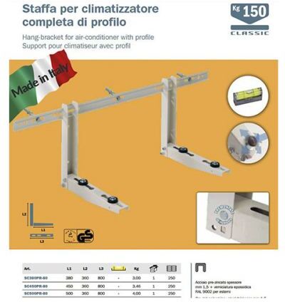 VECAMCO Staffe mensole supporti 520X400X800 150 KG climatizzatore condizionatore DUAL...