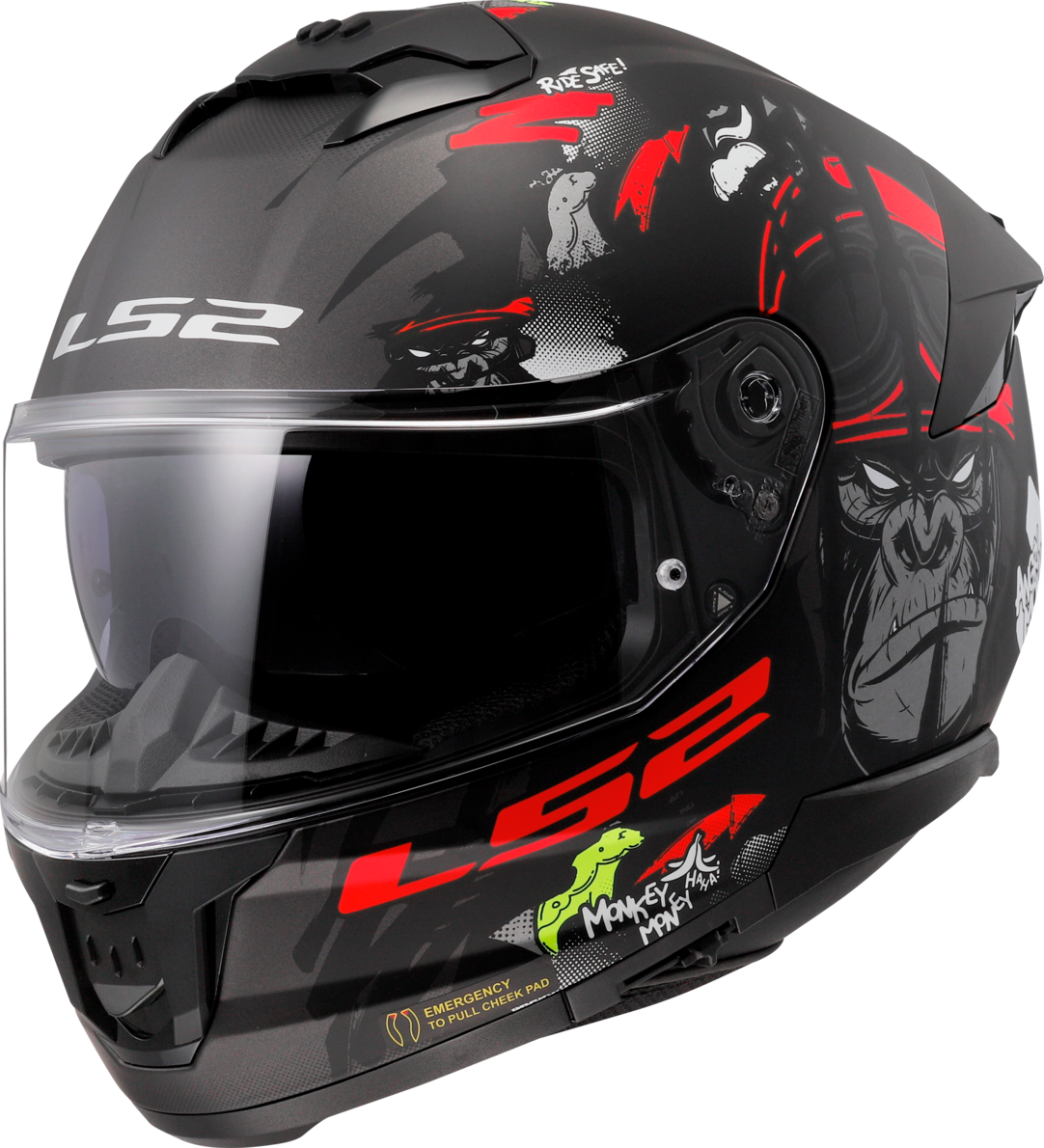 LS2 Casco Integrale  FF808 Stream II Angry Monkey Nero Opaco-Rosso