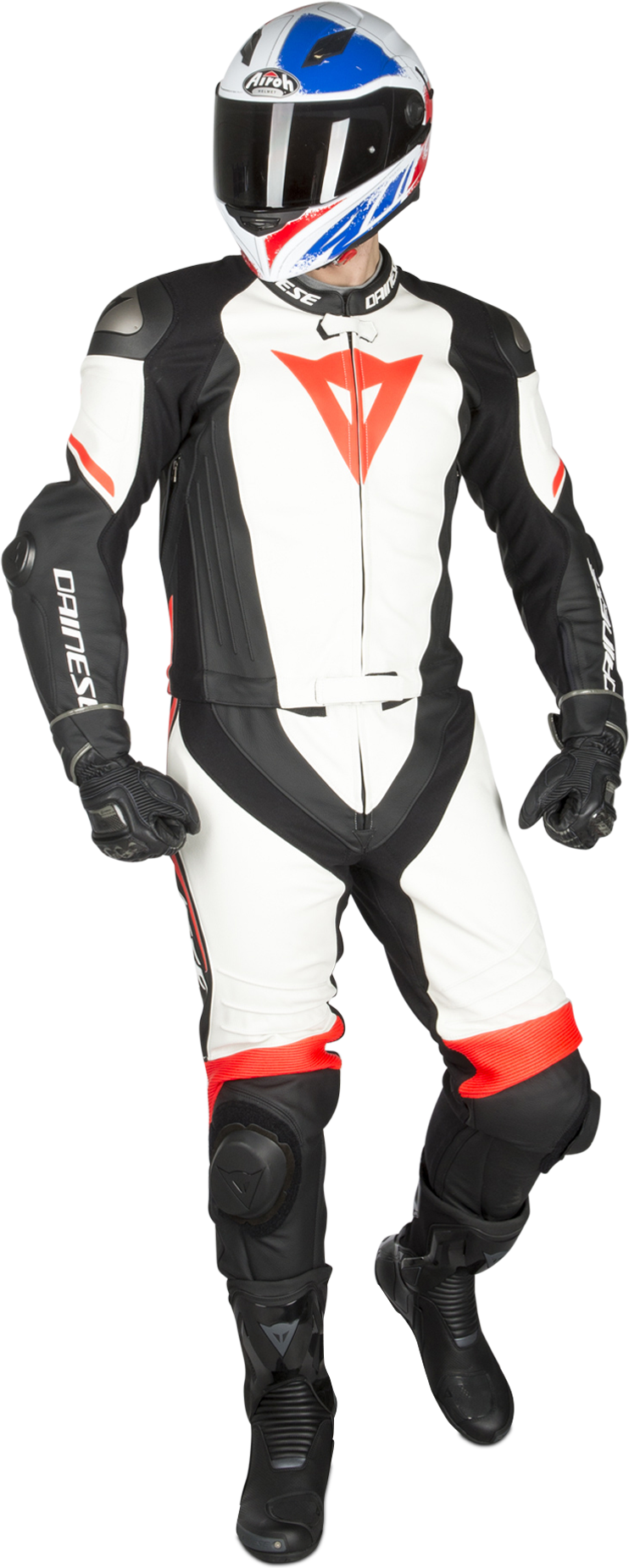 Dainese Tuta in Pelle 2 Pezzi  Laguna Seca 4 Nero Opaco-Bianco-Arancio Fluo