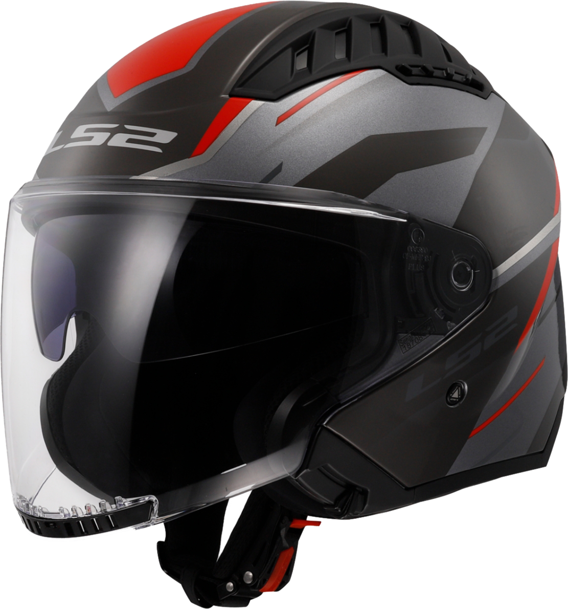 LS2 Casco Jet  OF600 Copter II Diston Grigio-Rosso