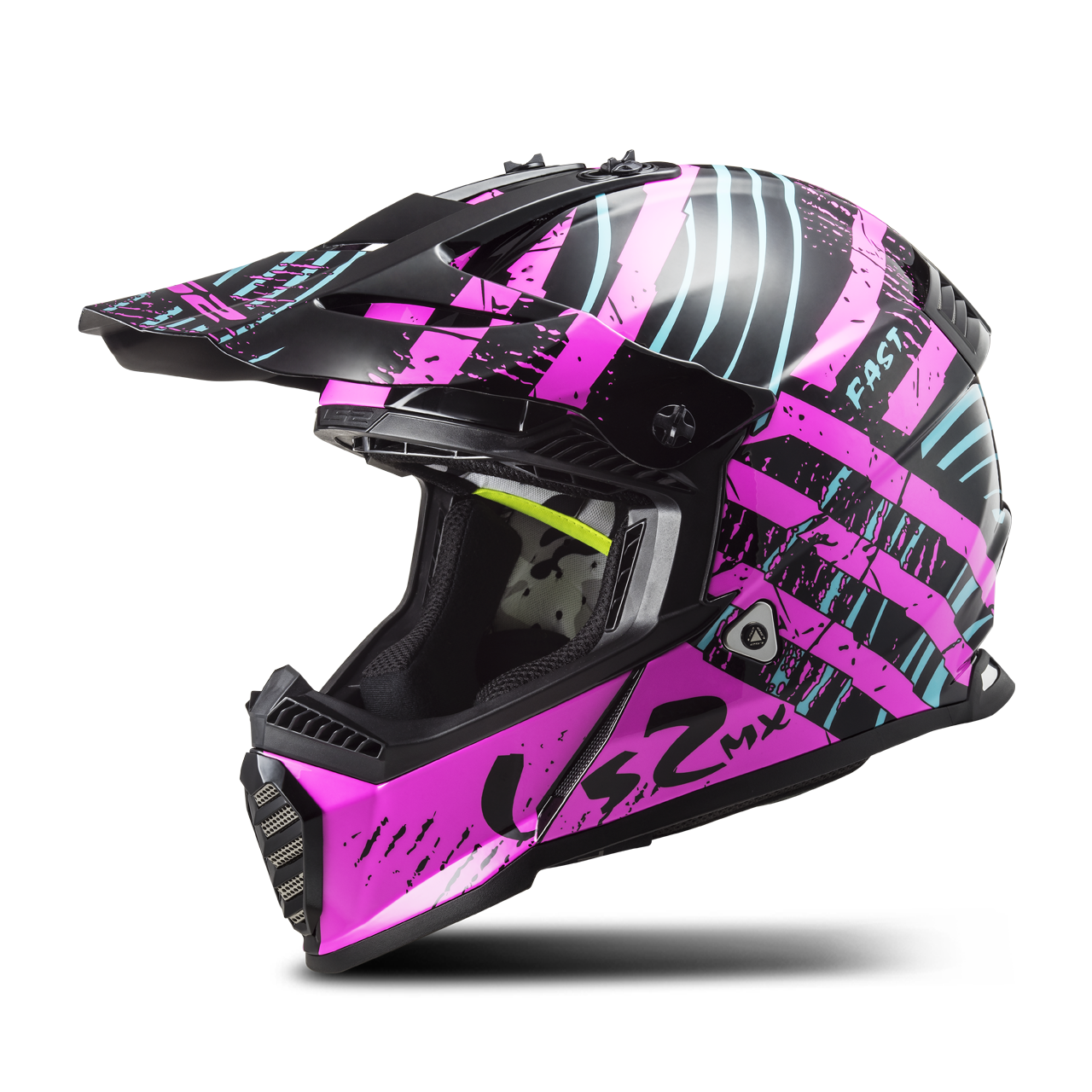 LS2 Casco Cross  MX437 Fast Evo Verve Nero-Rosa Fluo