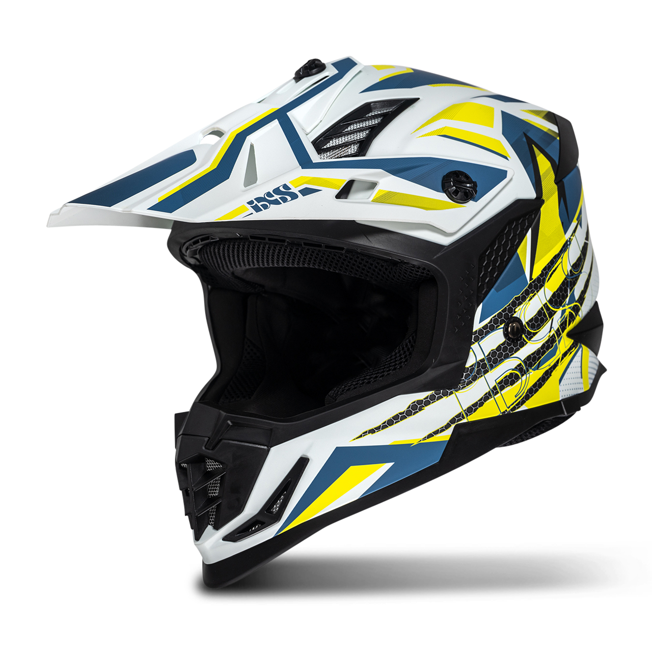 iXS Casco Cross  363 2.0 Bianco Opaco-Blu-Giallo Fluo