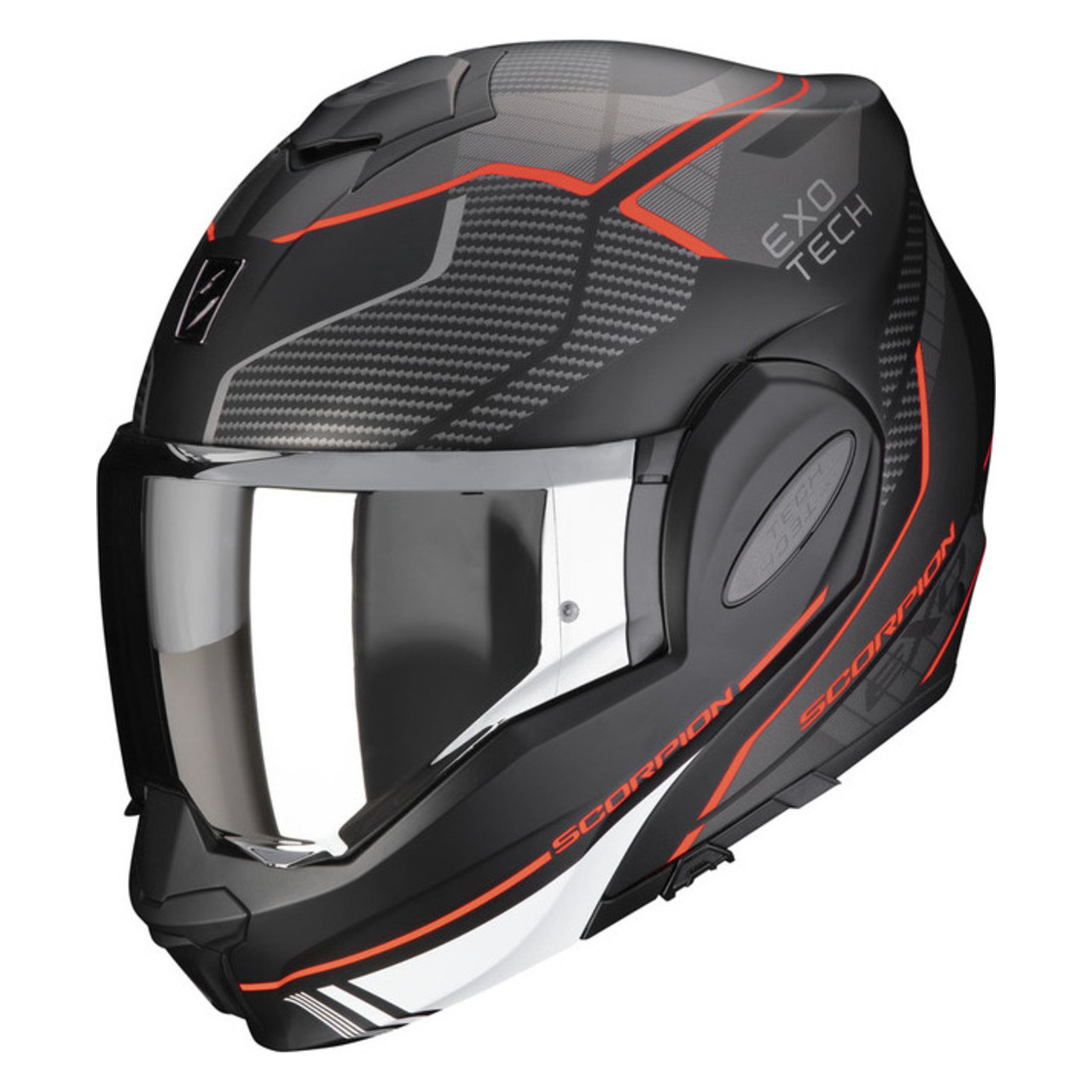 Scorpion Casco Modulare  EXO-TECH EVO Animo Nero Opaco-Rosso