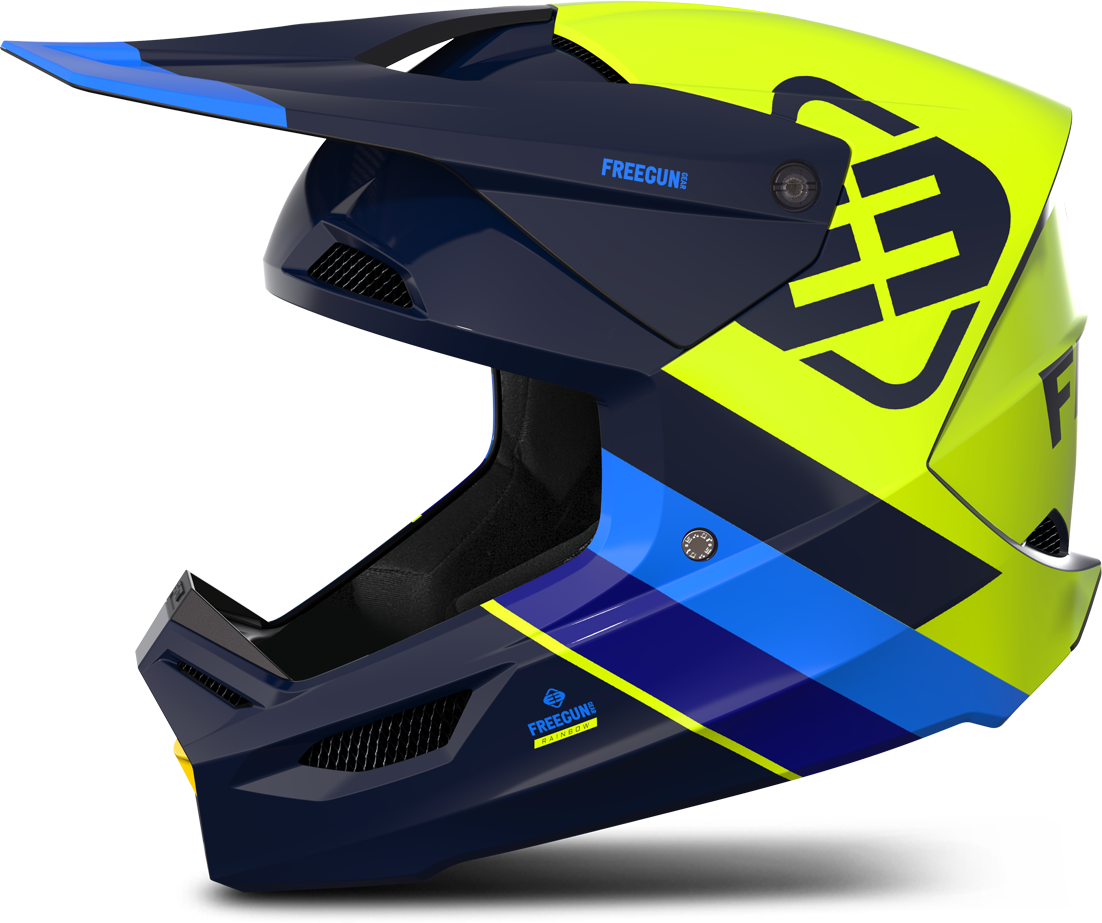 Freegun Casco Cross  XP4 Rainbow Rainbow Blu-Giallo Neon Lucido