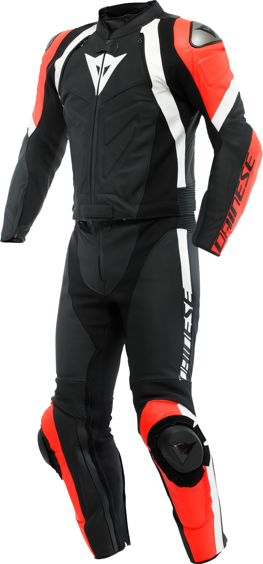 Dainese Tuta in Pelle 2 Pezzi Avro 4 Nero-Rosso Fluo-Bianco