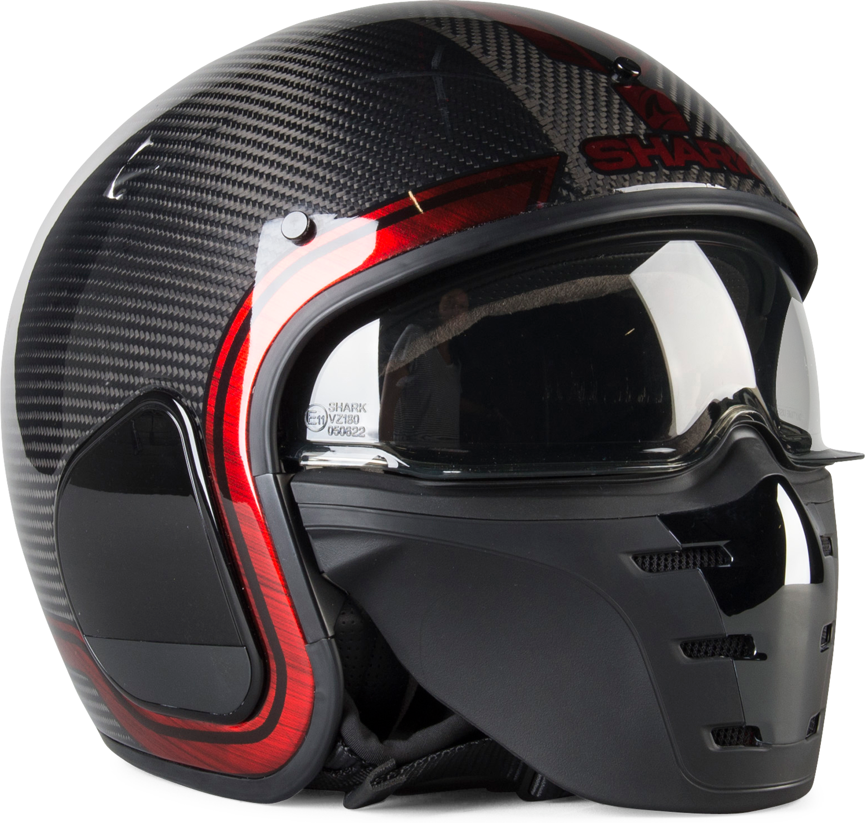 Shark Casco S-Drak Vinta Fibra di carbonio-Cromo-Rosso