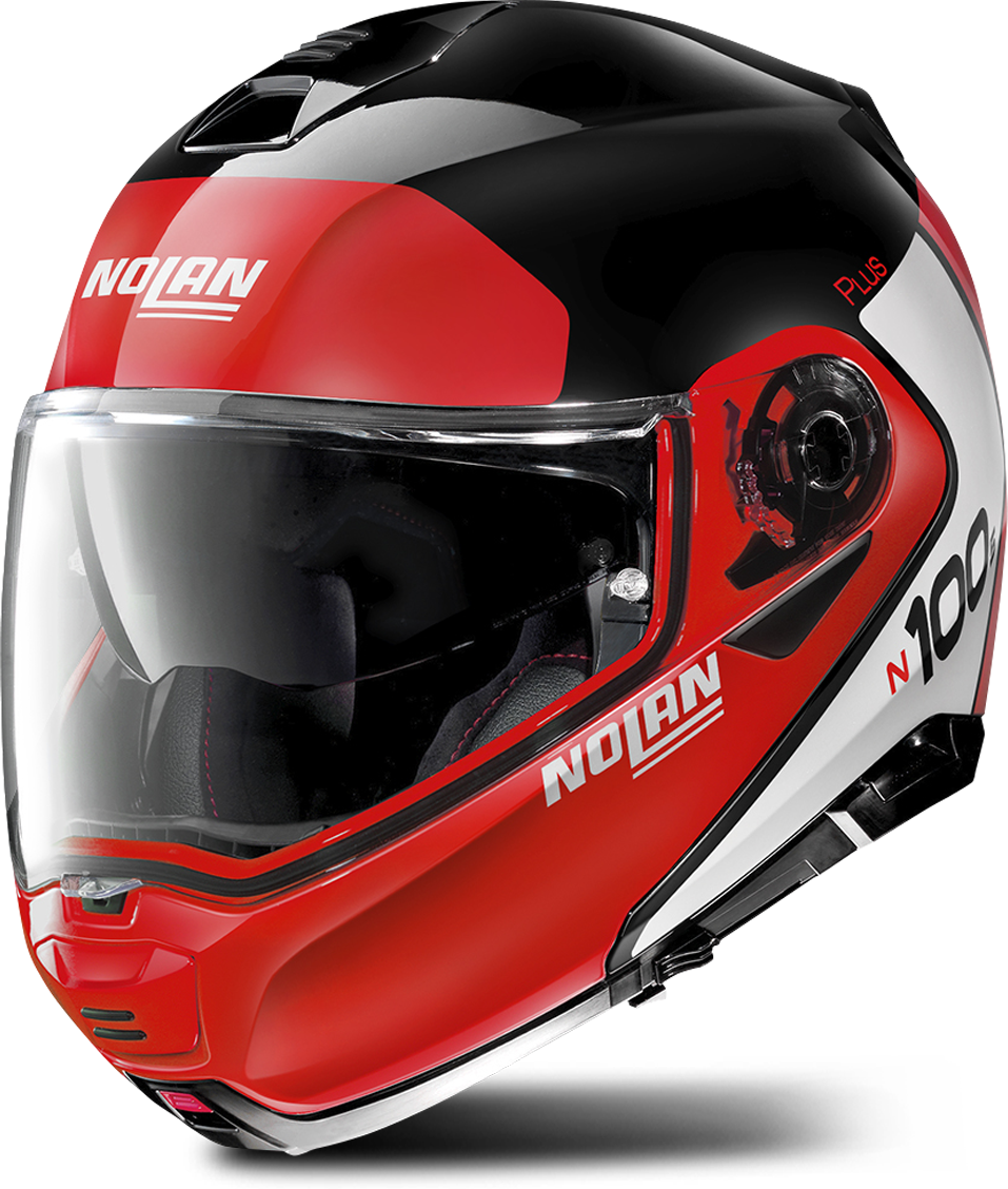 Nolan Casco Modulare N100-5 Plus Distinctive N-COM Nero Lucido-Rosso Corsa-Bianco