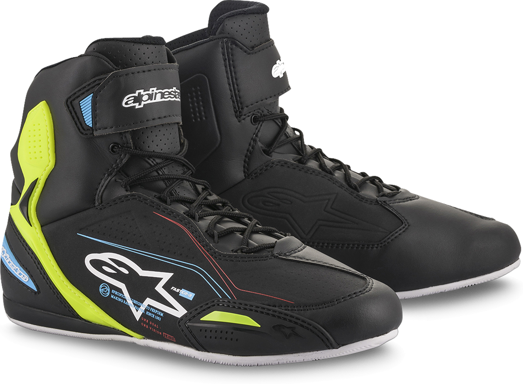 Alpinestars Scarpe Moto  Faster-3 Nero-Giallo-Azzurro Fluo