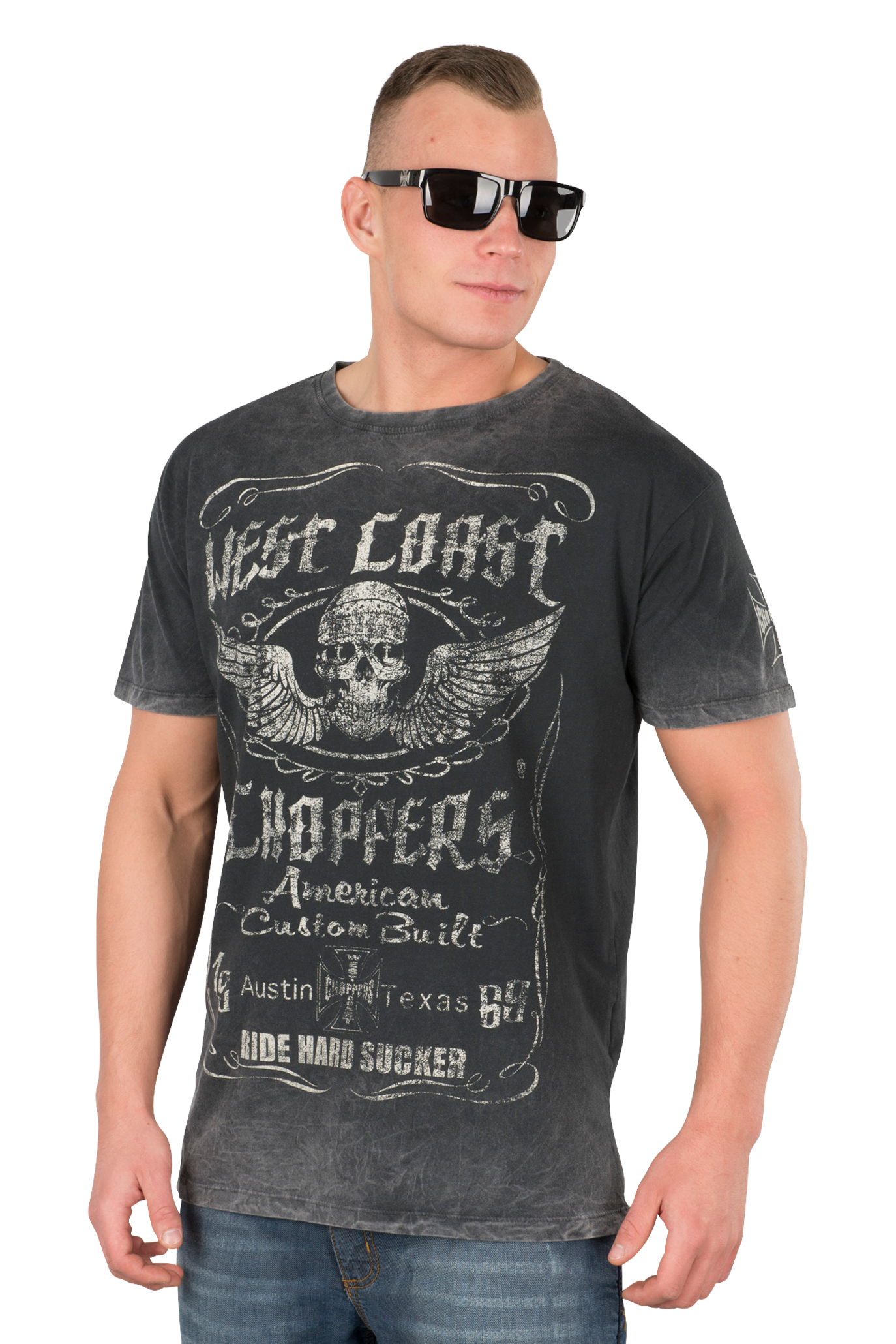 West Coast Choppers T-Shirt  Ride Hard Sucker Vintage Nero