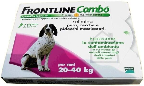 merial frontline combo antiparassitario per cani da 20-40kg (3 pipette)