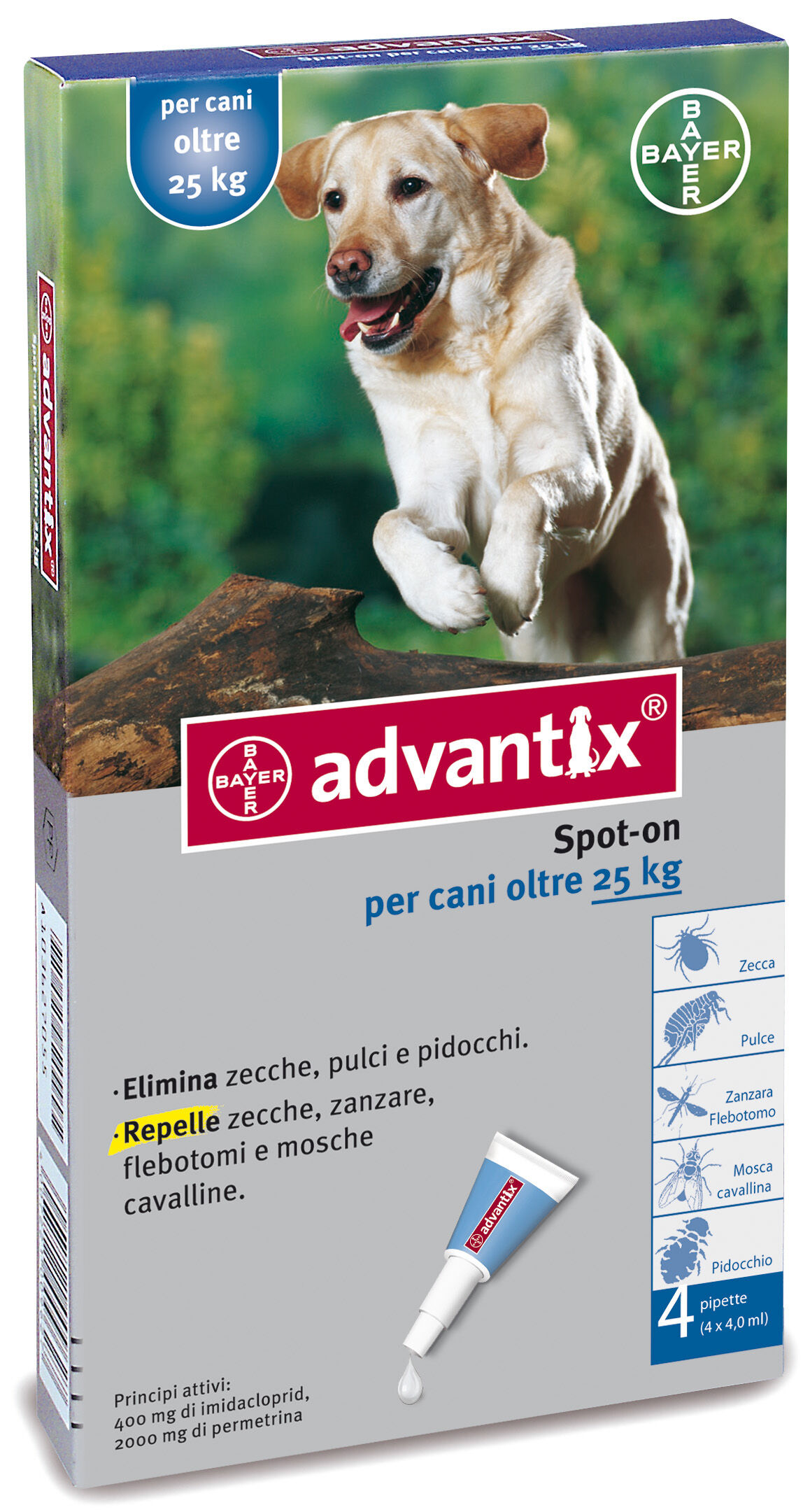 Bayer Advantix spot-on 4 pipette 4 ml (oltre i 25 kg)