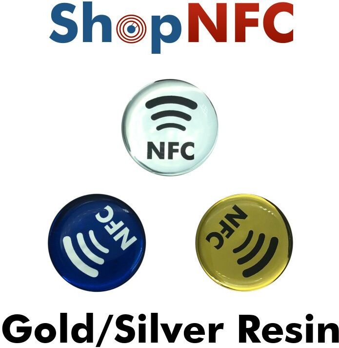 Etichette NFC resinate oro/argento a specchio - Personalizzate