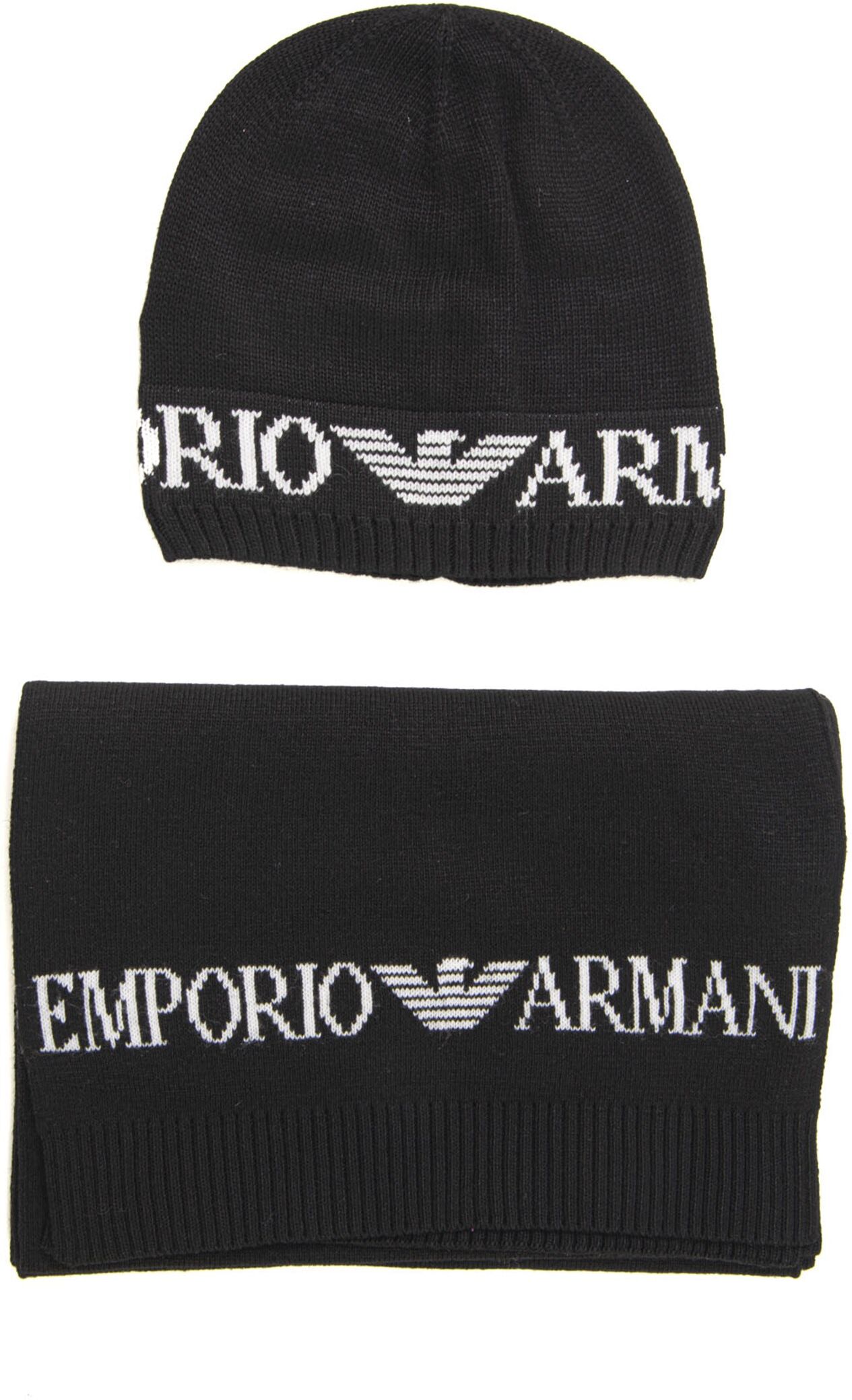 Giorgio Armani Set Sciarpa e Cappello Nero Uomo UNI