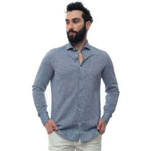 Luigi Borrelli Camicia misto lino manica lunga Blu Uomo 40