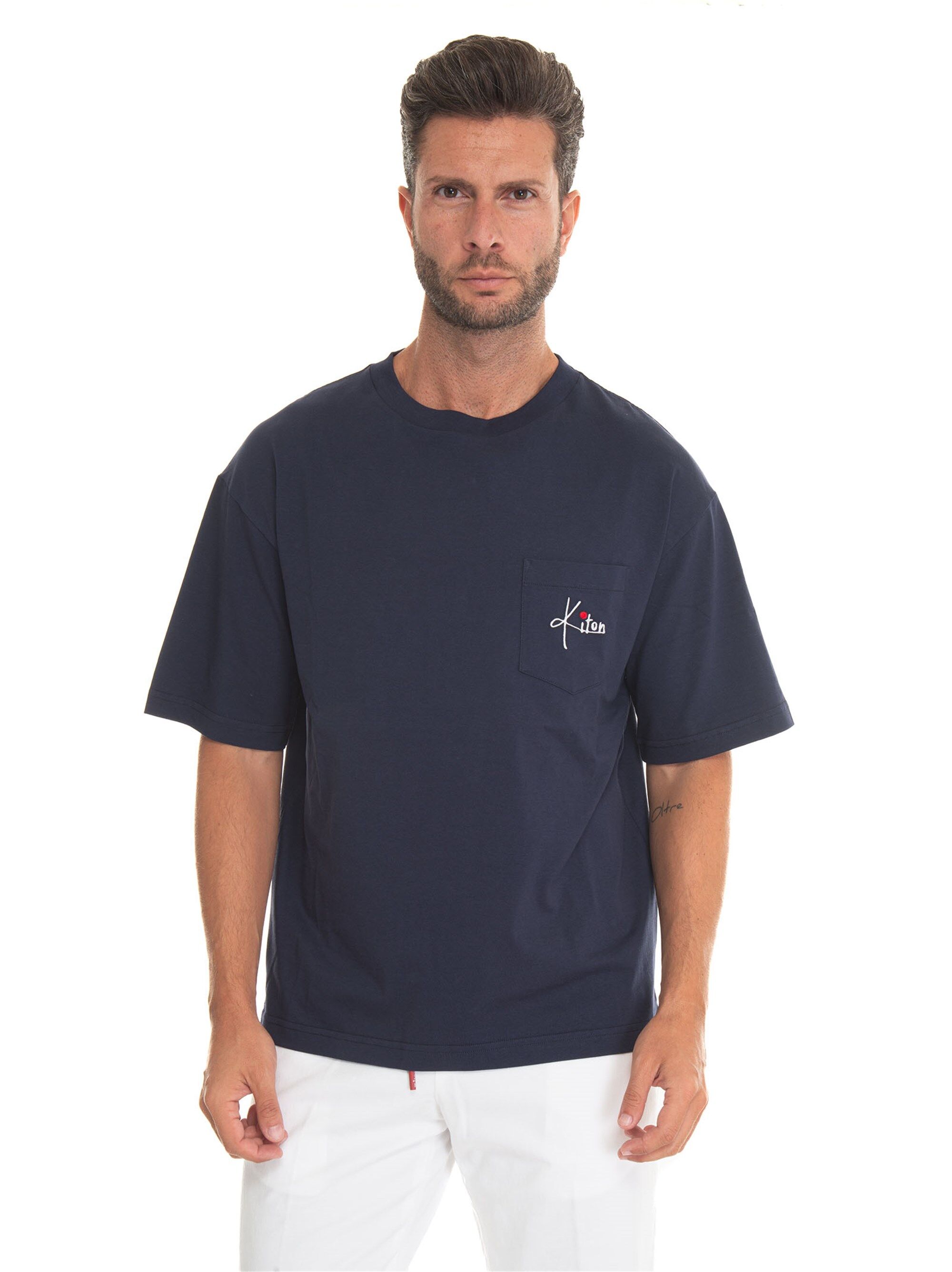 Kiton T-shirt girocollo mezza manica Blu Uomo XXL