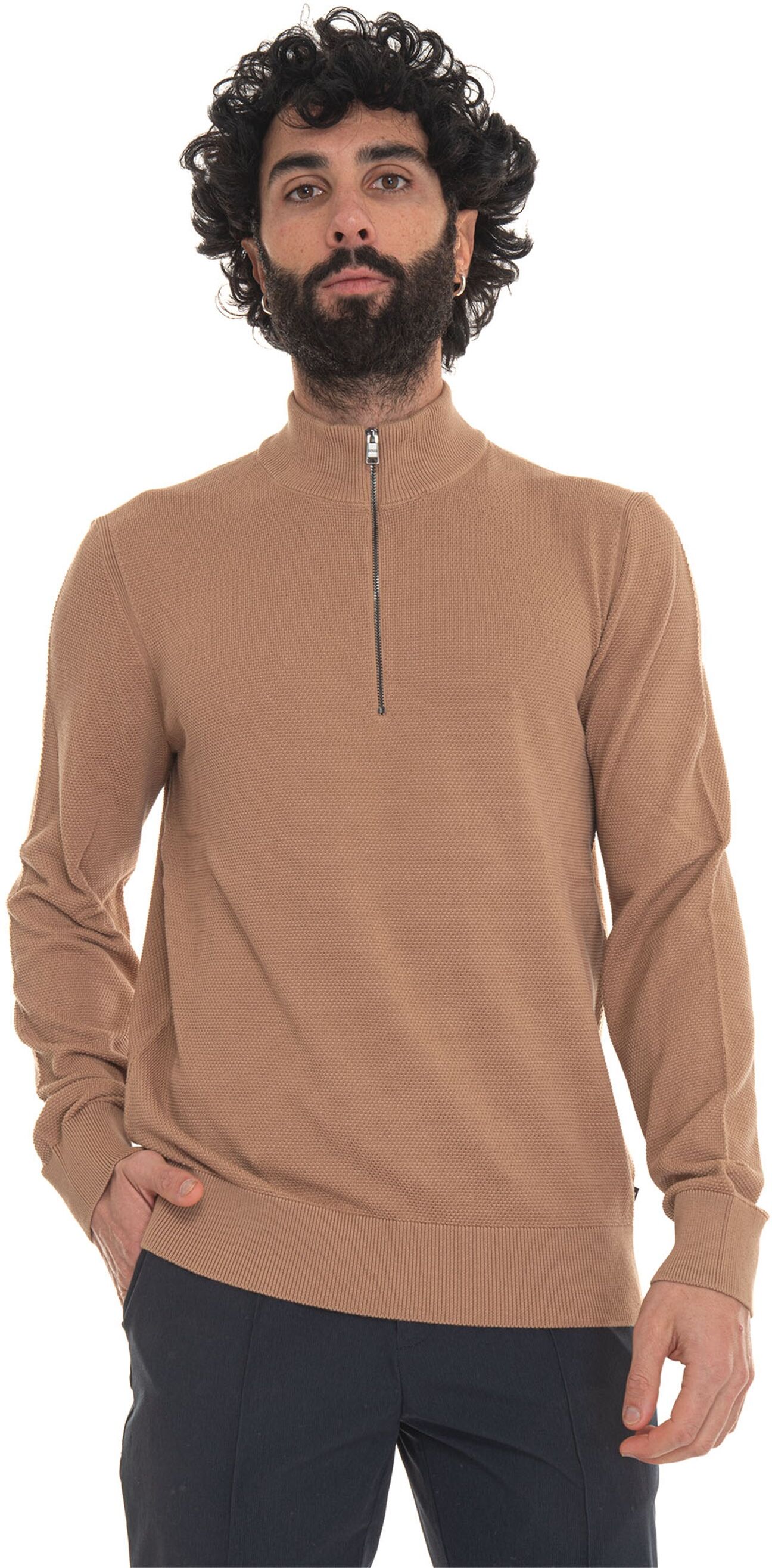 Boss Pullover mezza zip Beige Uomo XL