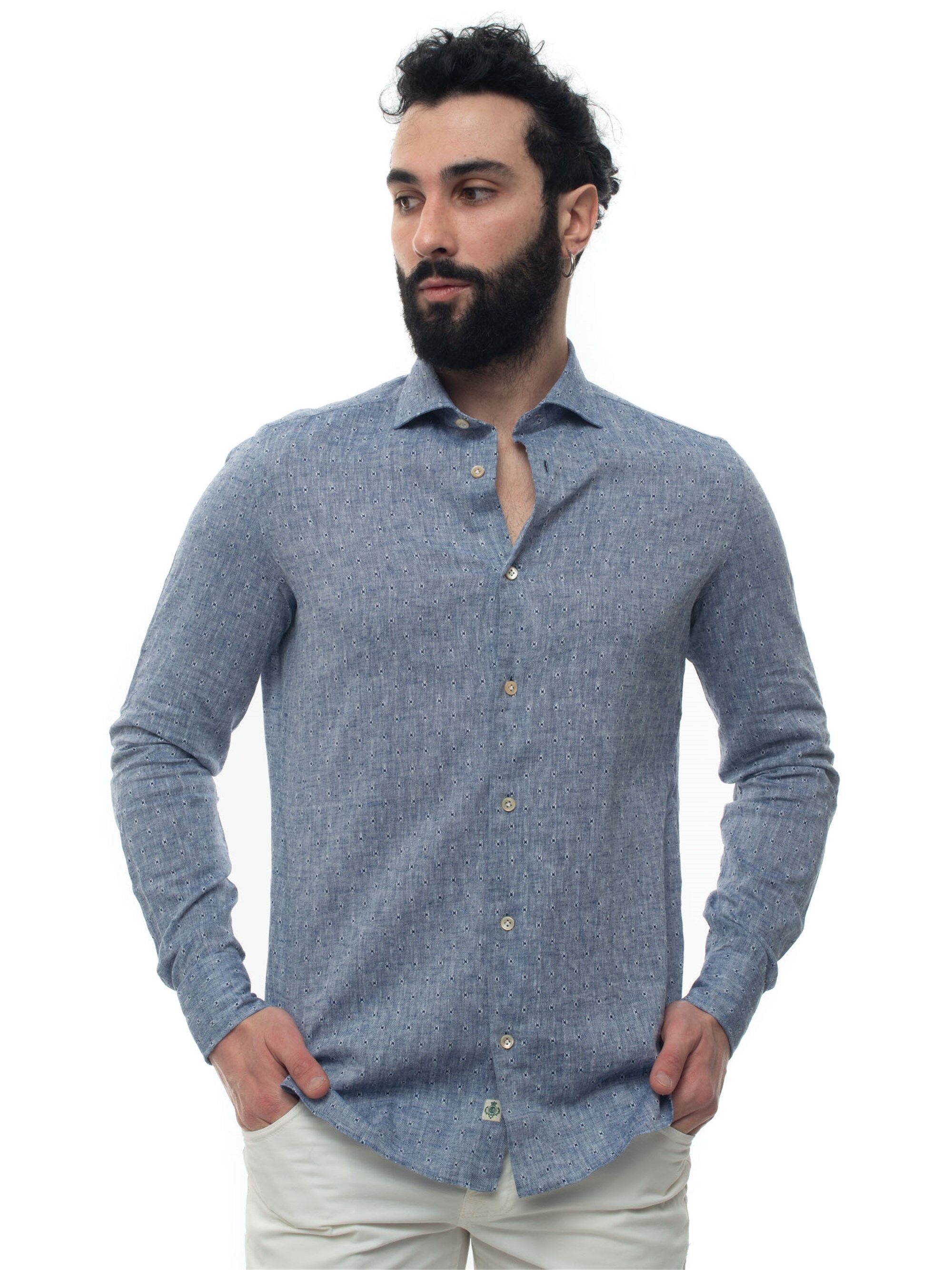 Luigi Borrelli Camicia misto lino manica lunga Blu Uomo 40