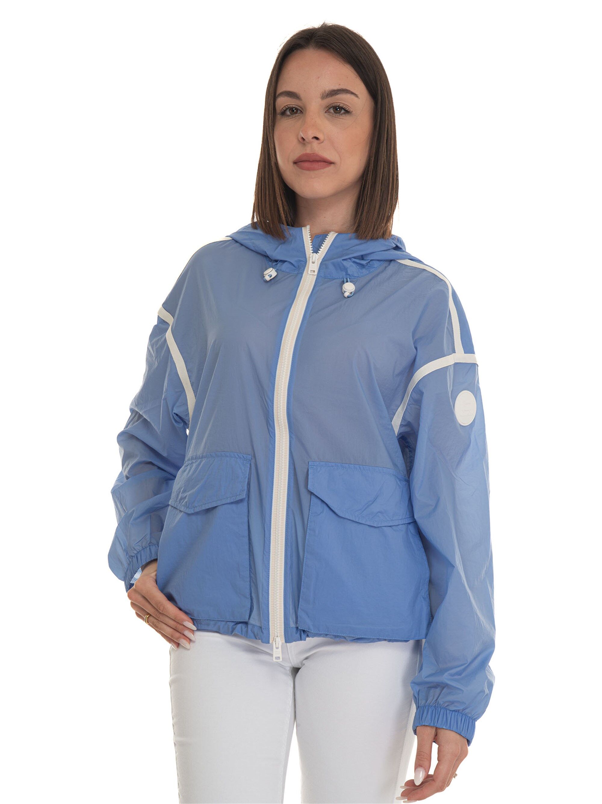 Woolrich Giubbino extra-light antivento Crinkle hooded Azzurro Donna S