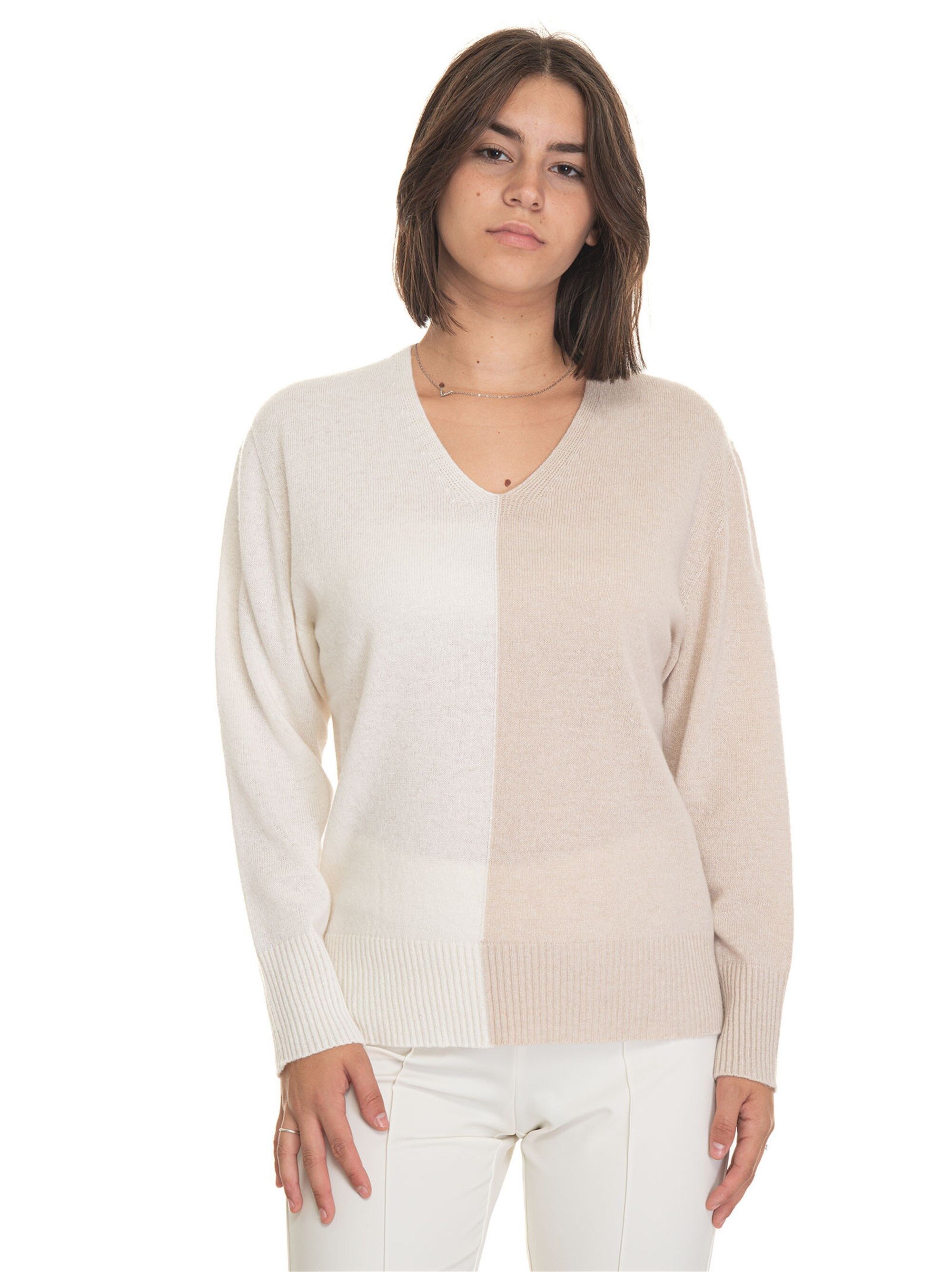 Quality First Maglia in lana Bianco-beige Donna S