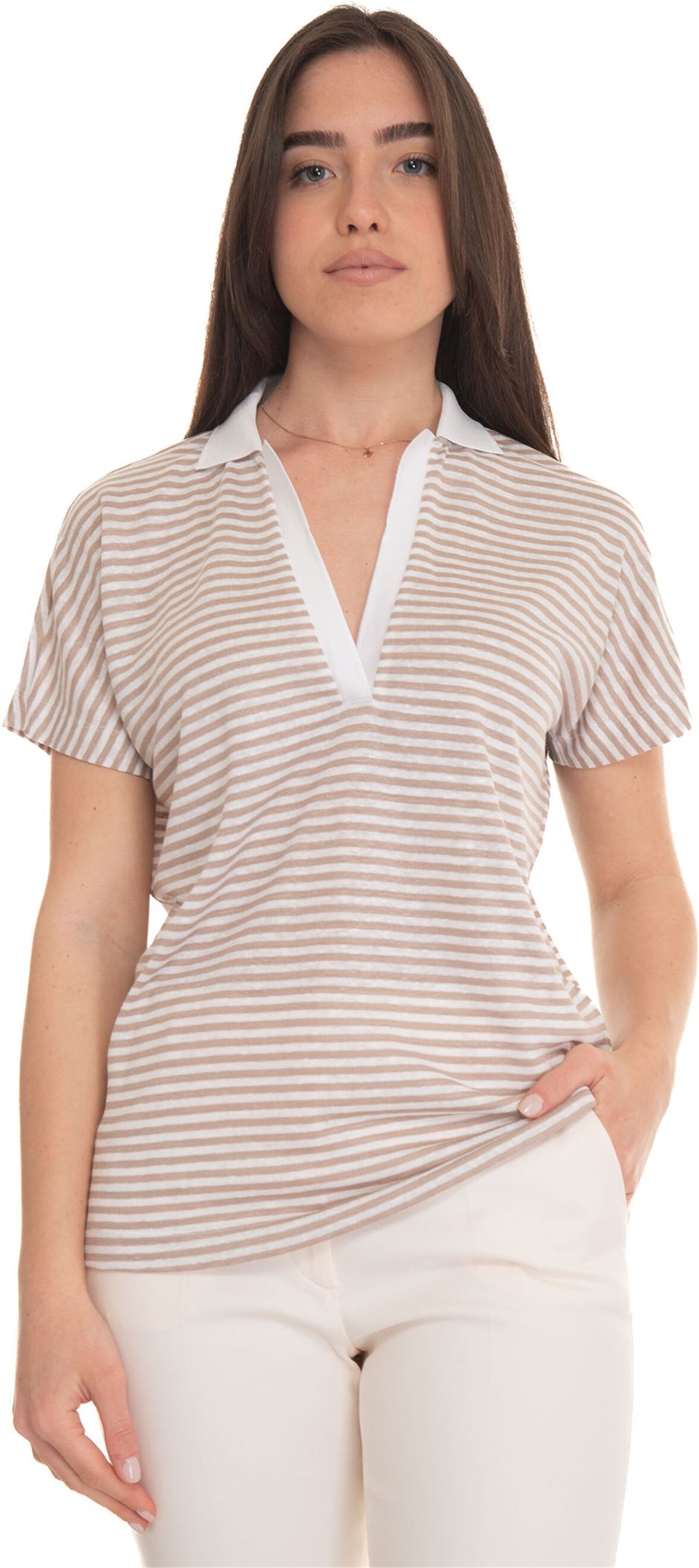 Boss Polo mezza manica Enelina-striped Beige Donna L