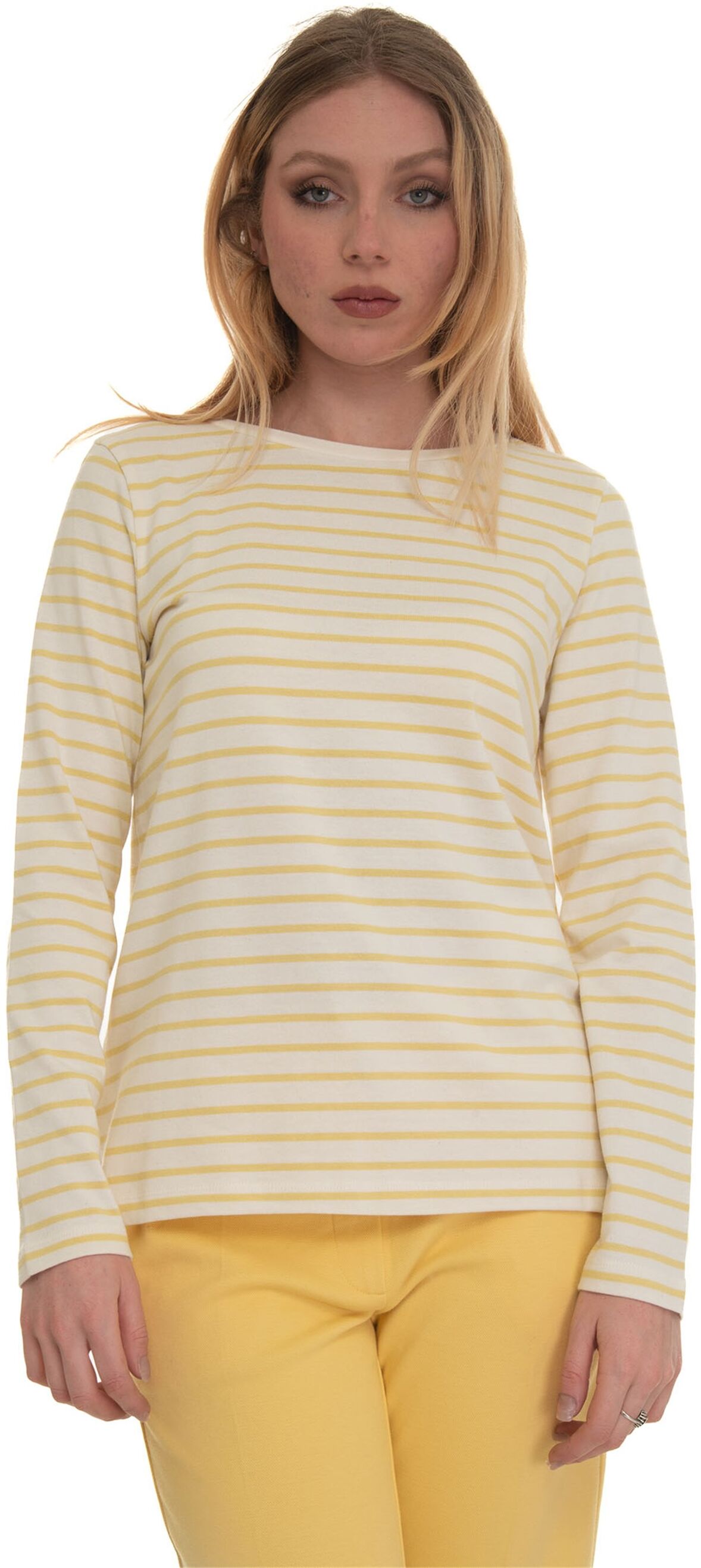 Weekend Max Mara T-shirt manica lunga Fretti Bianco-giallo Donna S