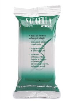 Saugella Linea Attiva Verde Detergente Intimo Delicato 15 Salviettine Morbide