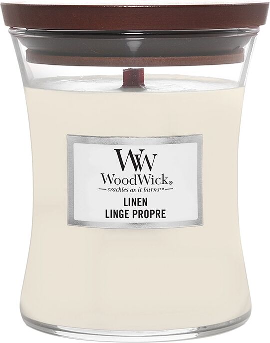 WOODWICK Linen Candele in Vetro Media 275 gr