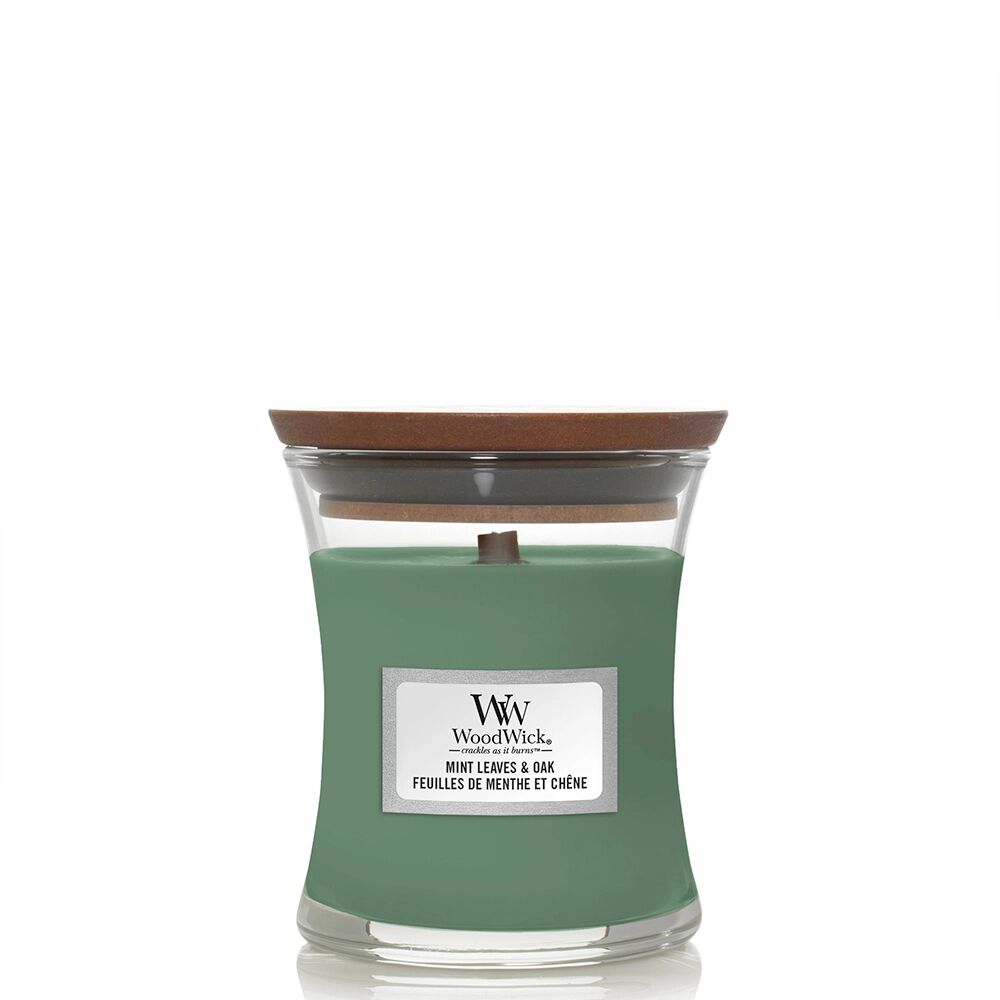 WOODWICK Mint Leaves & Oak Candele in Vetro Piccola 85 gr