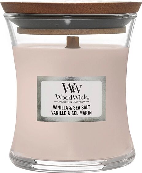 WOODWICK Vanilla & Sea Salt Candele in Vetro Piccola 85 gr